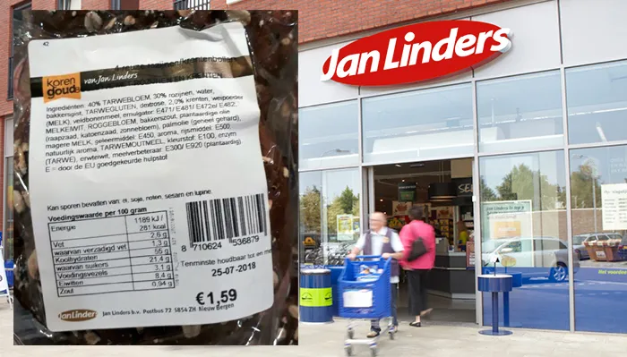 jan linders supermarkt waarschuwing wegens fout etiket