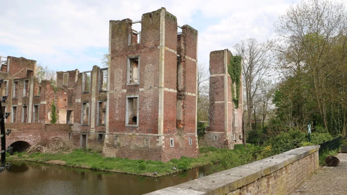 kasteelruine born gezien vanaf oude kasteelhoeve
