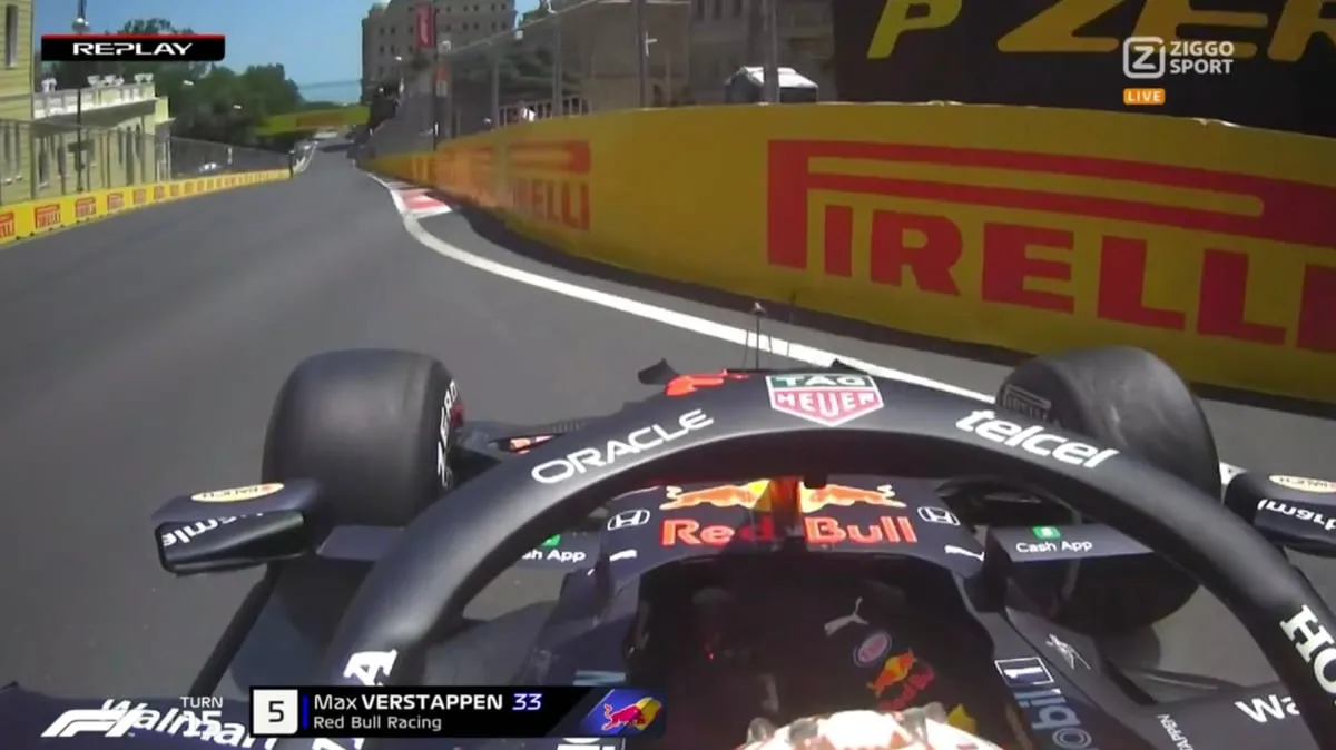 kort voordat verstappen de muur raakt in baku