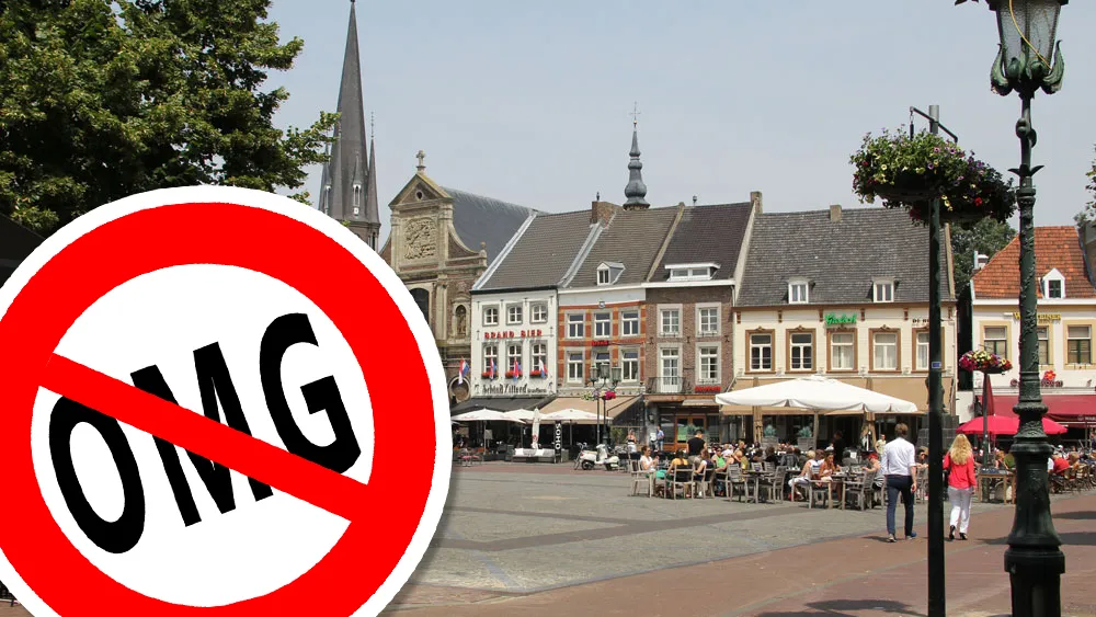 markt sittard op een zonnige zondag verbodsbord omg