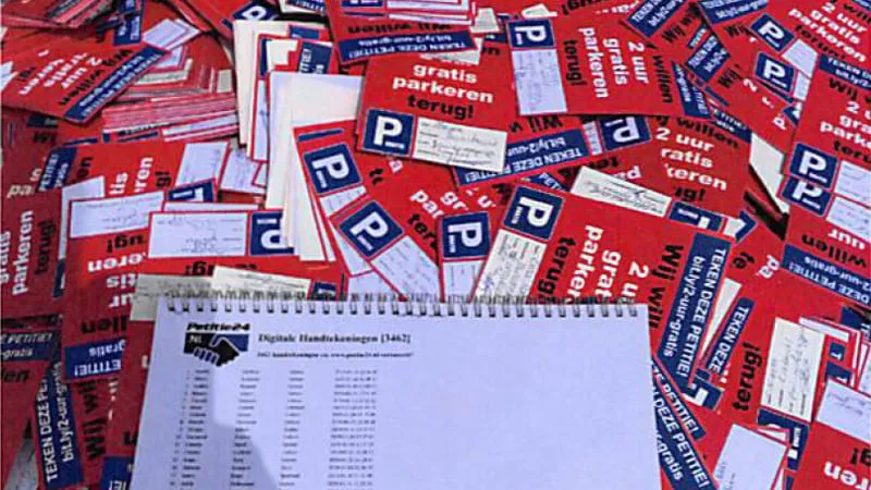 petitie twee uur gratis parkeren terug