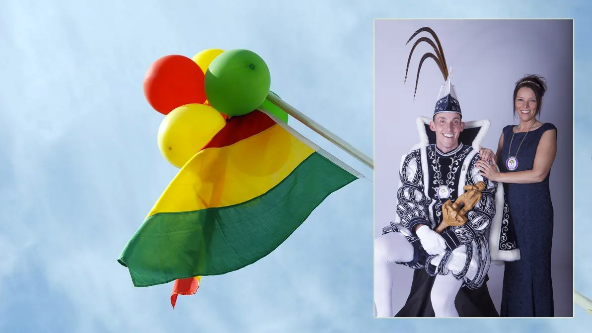 prins ivo i en prinses shirley van de reube carnavalsdriekleur rood geel groen vlag