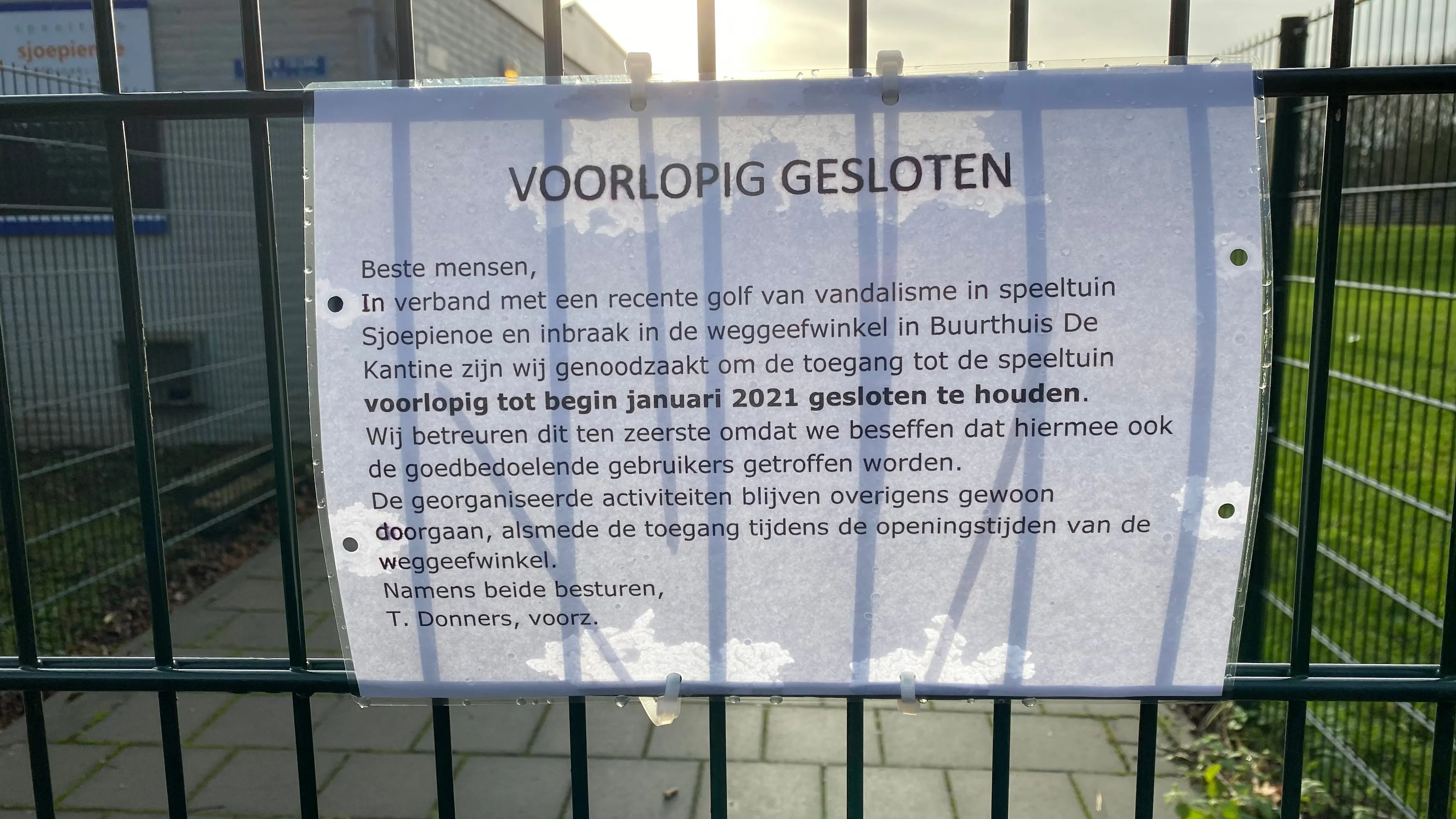 sjoepienoe gesloten wegens vandalisme