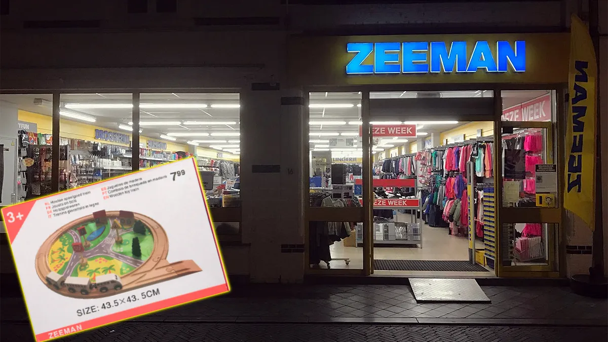 veiligheidswaarschuwing houten treinset zeeman