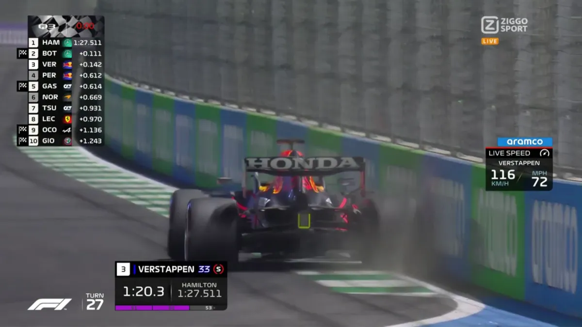 verstappen beland kort voor de finish in de muur
