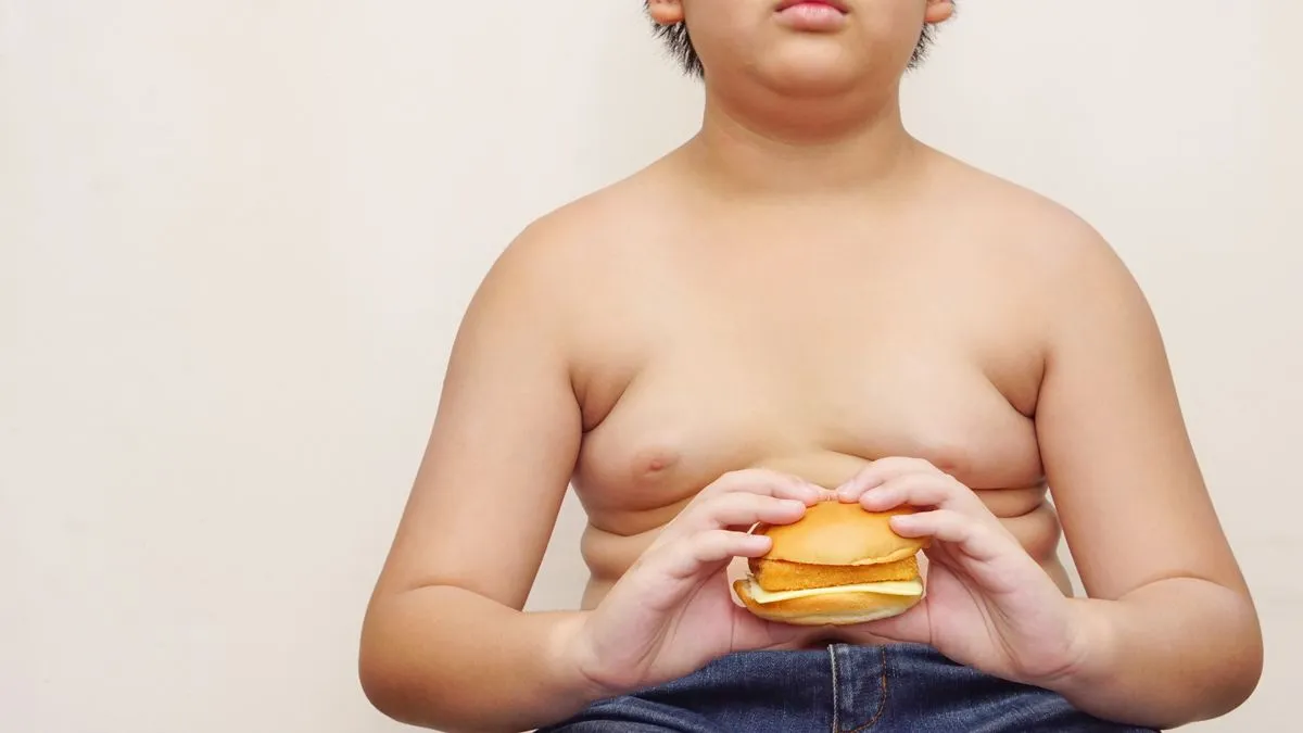 jongen dik hamburger