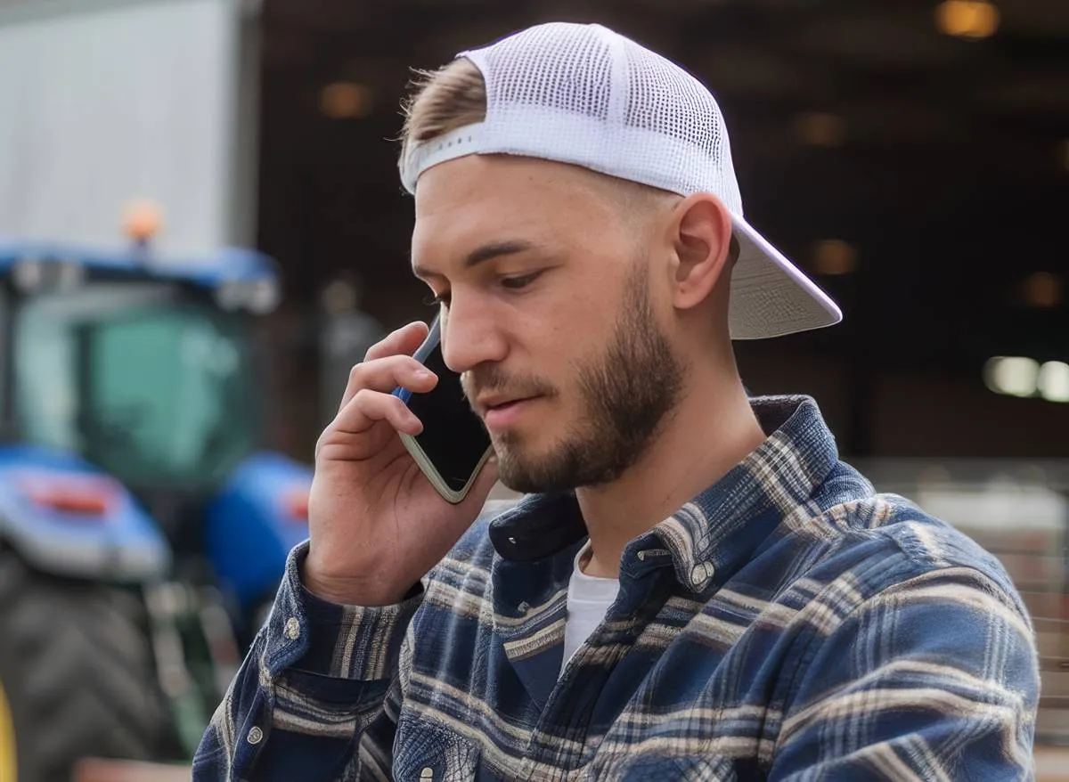 boer telefonnert bij stal