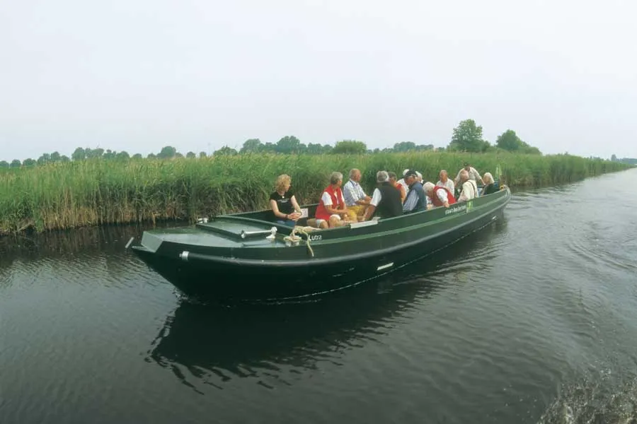 boot onoverdekt langs rietkraag