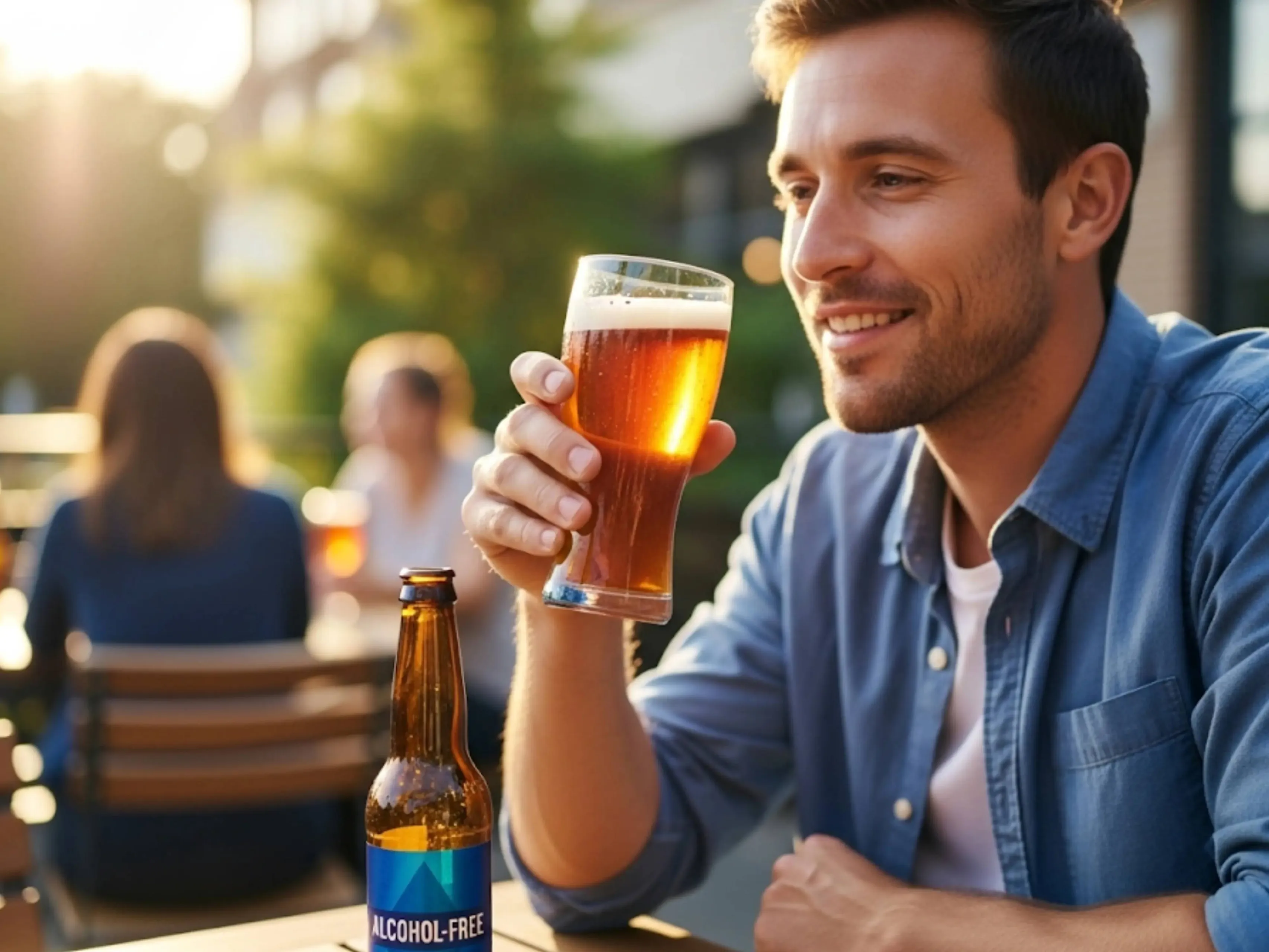 alcoholfree beer in de zon