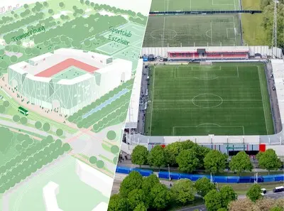 een impressie van het toekomstige stadion van excelsior een complex met aan de buitenkant 600 woningen rotterdam woudestein na het verlies van feyenoord tegen excelsior anp robin utrecht