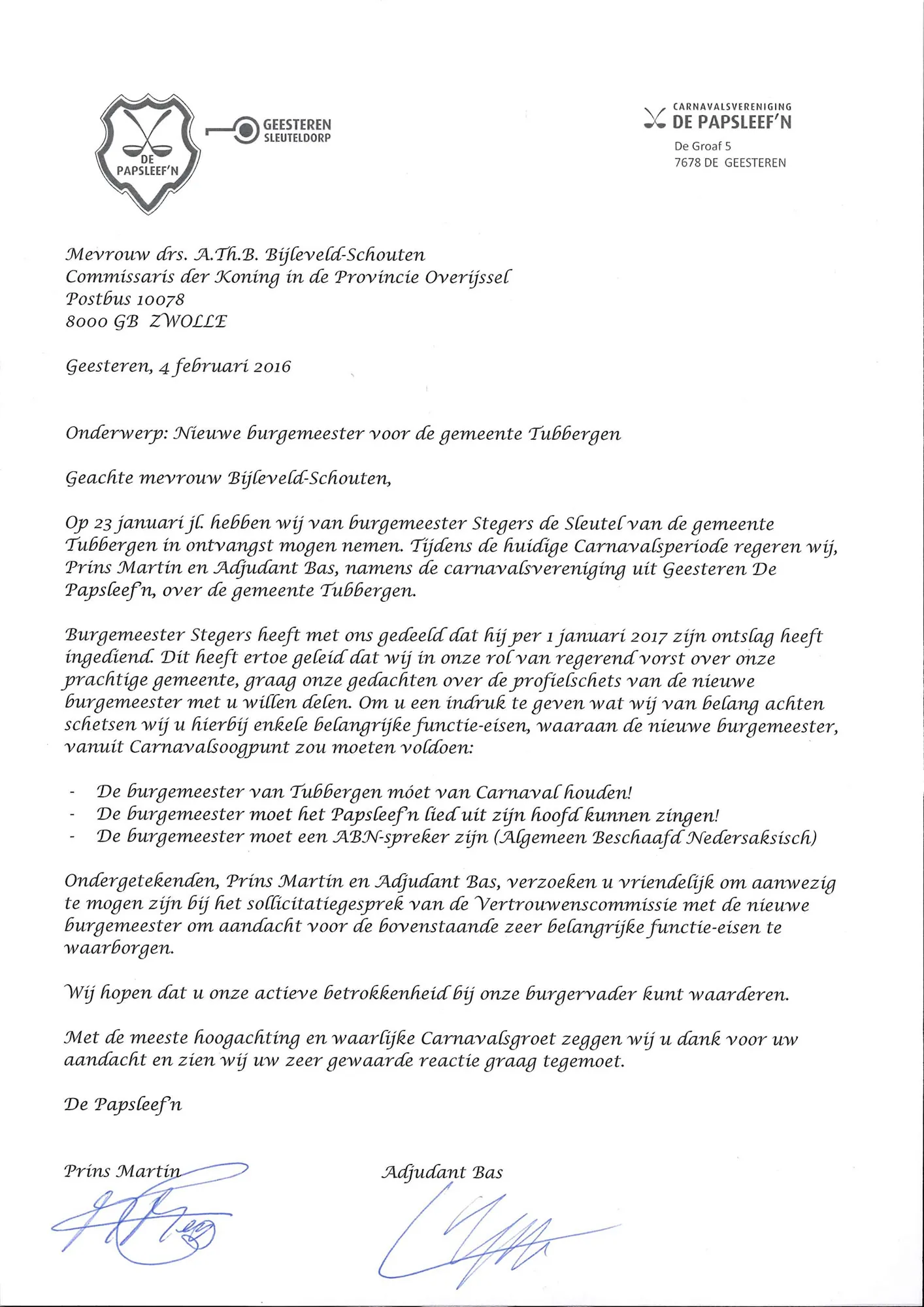 brief papsleefn aan cdk