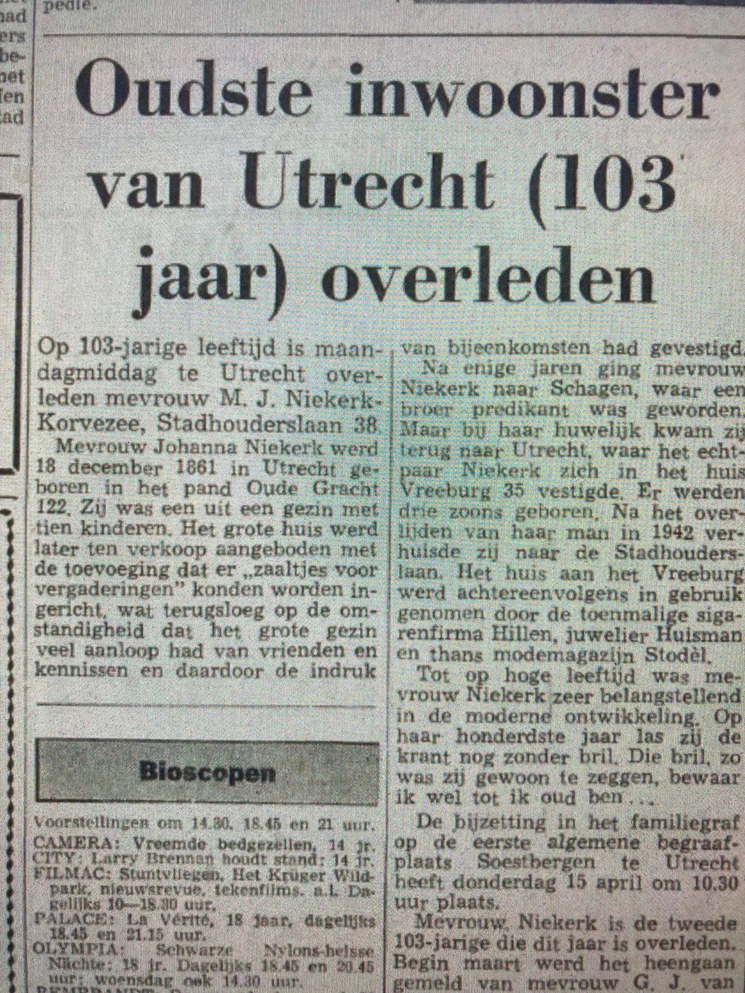 oudste inwoonster overleden