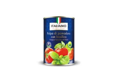 foto belangrijke veiligheidswaarschuwing gehakte tomaten in tomatensap met basilicum merk italiamo lidl