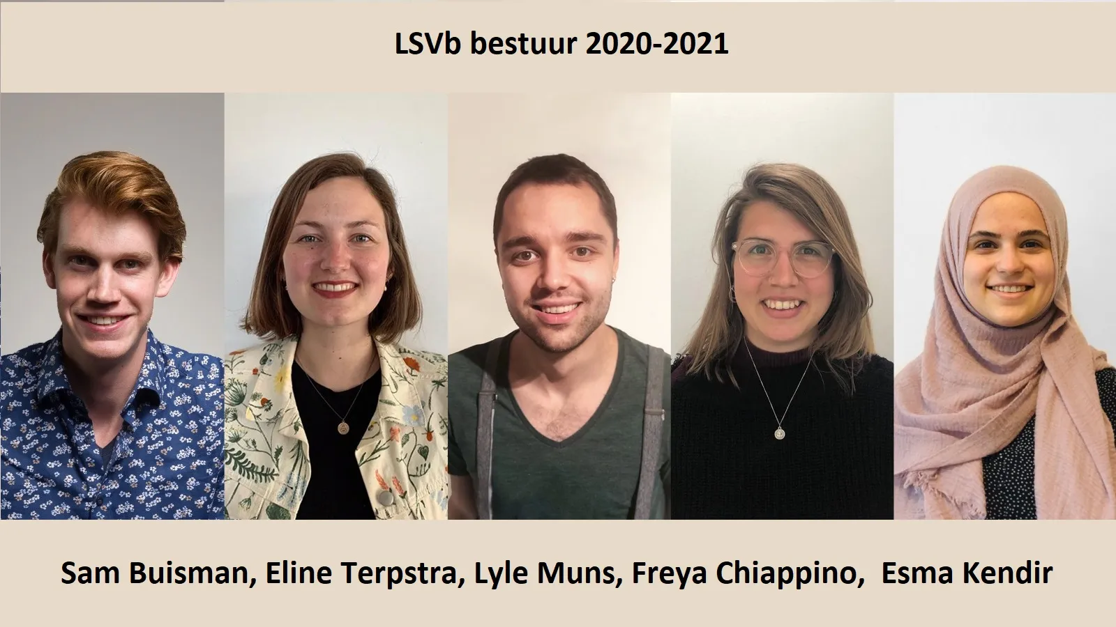 lsvb bestuur 2020 2021 sam buisman eline terpstra lyle muns freya chiappino en esma kendir