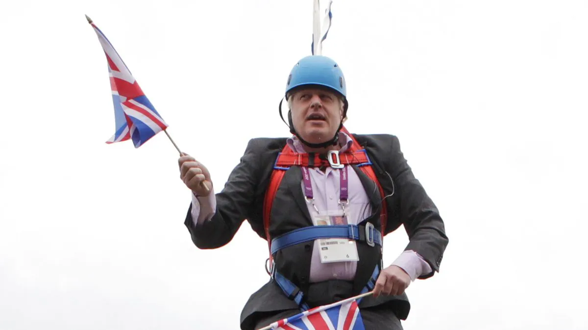 0 boris johnson stuck on zip line during bt london live in victoria park