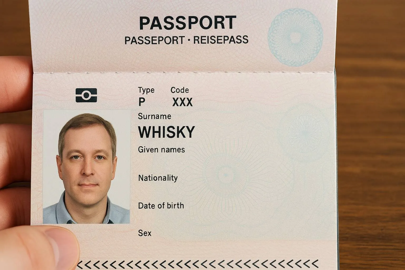 de achternaam whisky in een paspoort