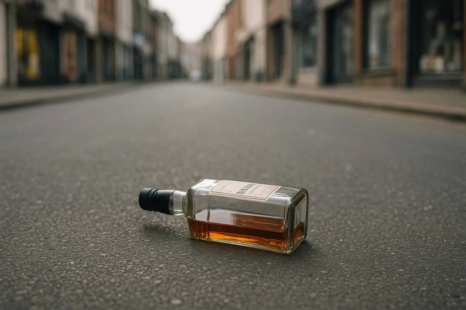 verloren fles whisky op straat