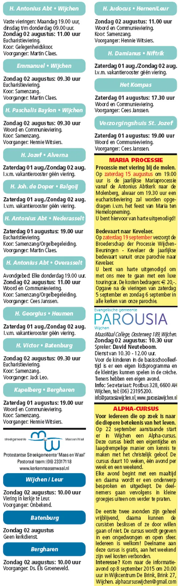 kerkberichten wijchen 290715
