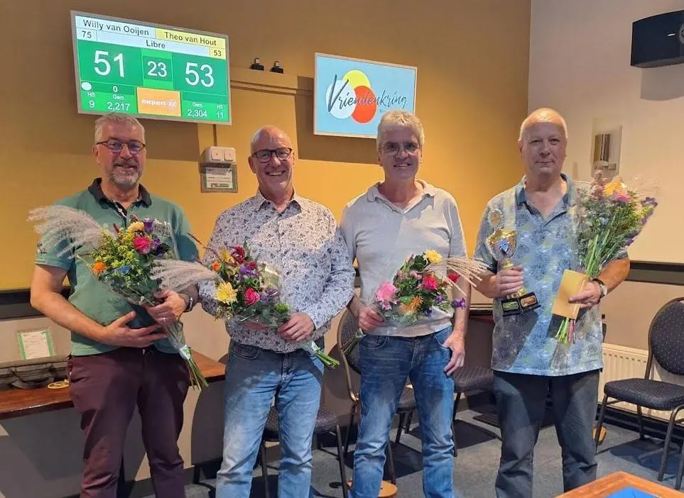 v.l.n.r. 4e Gert-Jan v.d. Ven; 3e Andre Janssen; 2e Willy v. Ooyen; Kampioen Theo v. Hout.