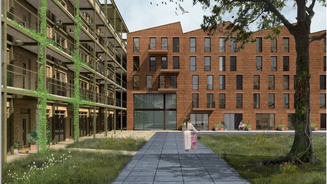 impressie van de rochdale woningen op het hembrugterrein start bouw 2024