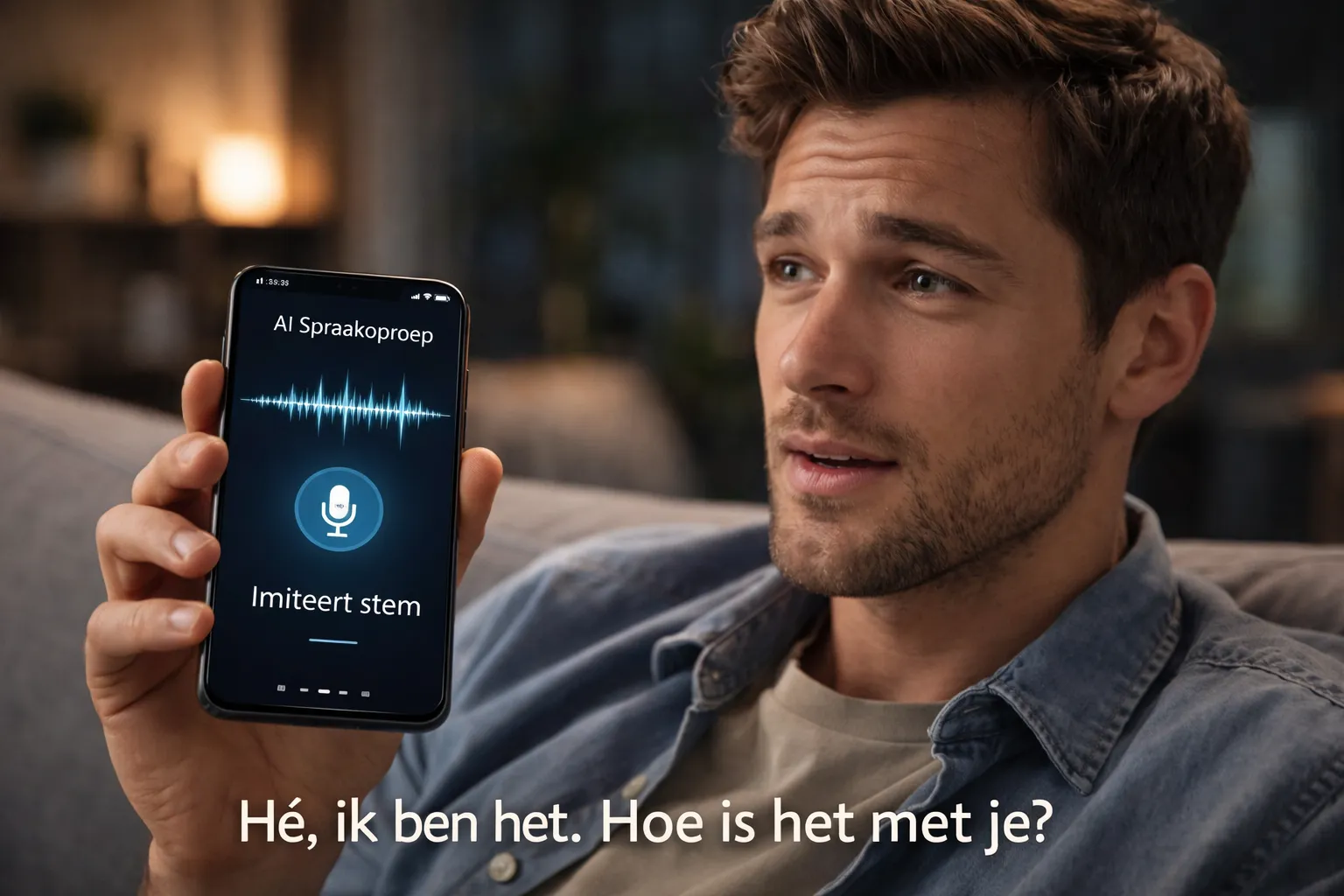 Man luistert naar AI-spraakoproep