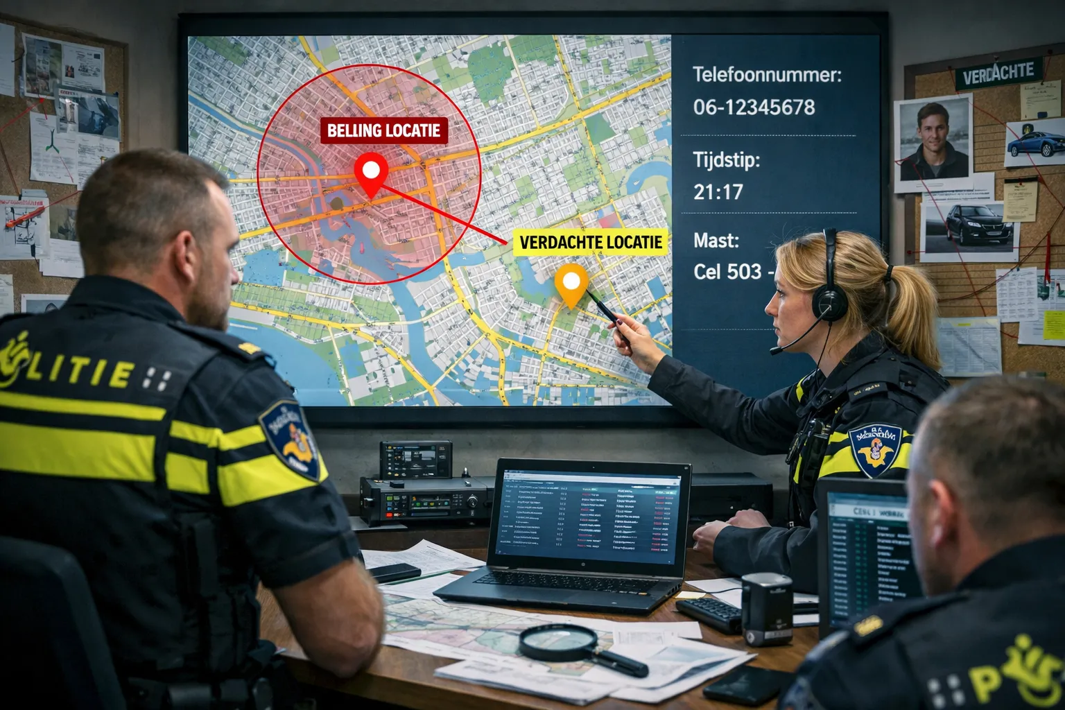 Politieonderzoek op kantoor met kaart