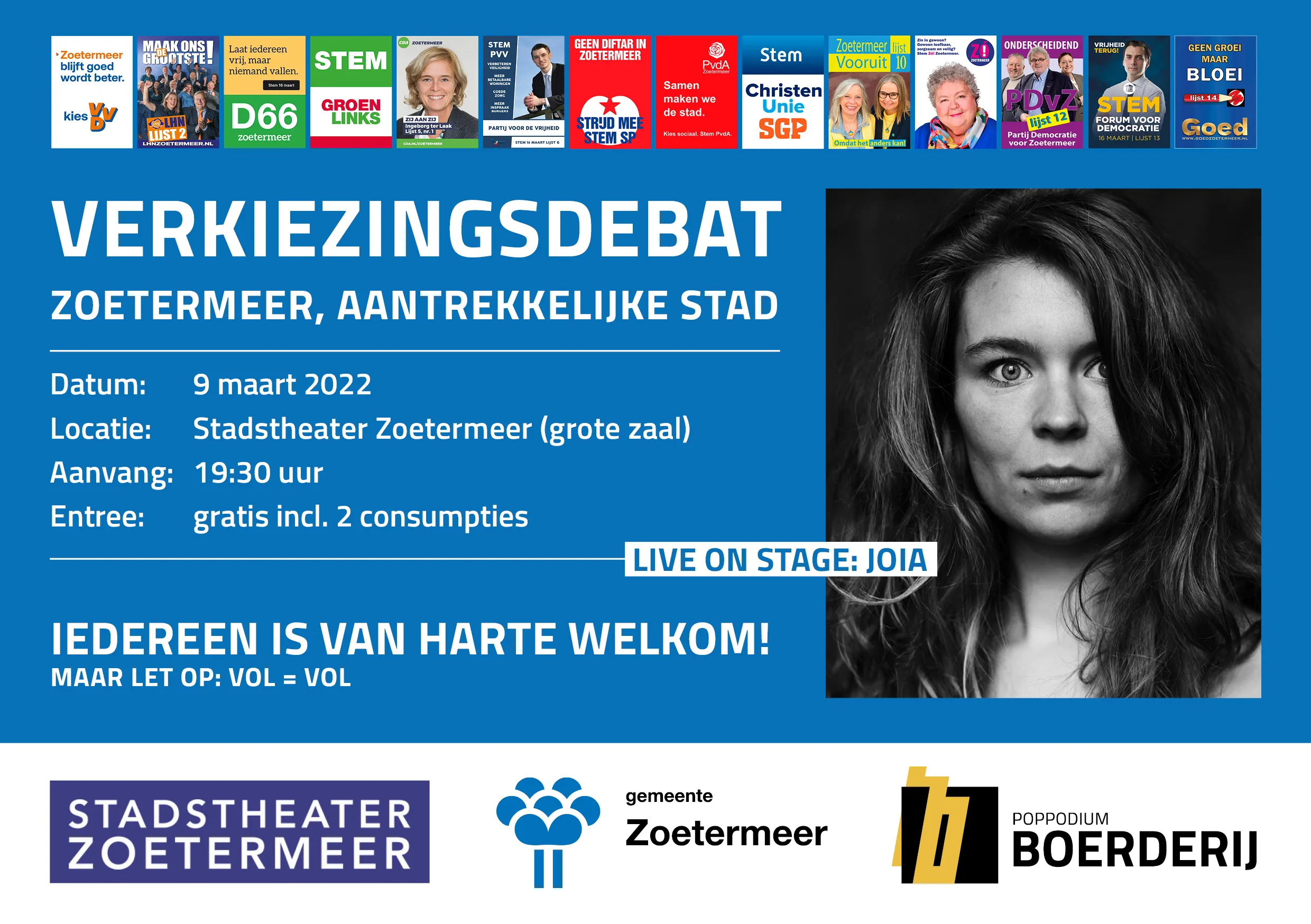 verkiezingsdebat 9 maart stadstheater aankondiging