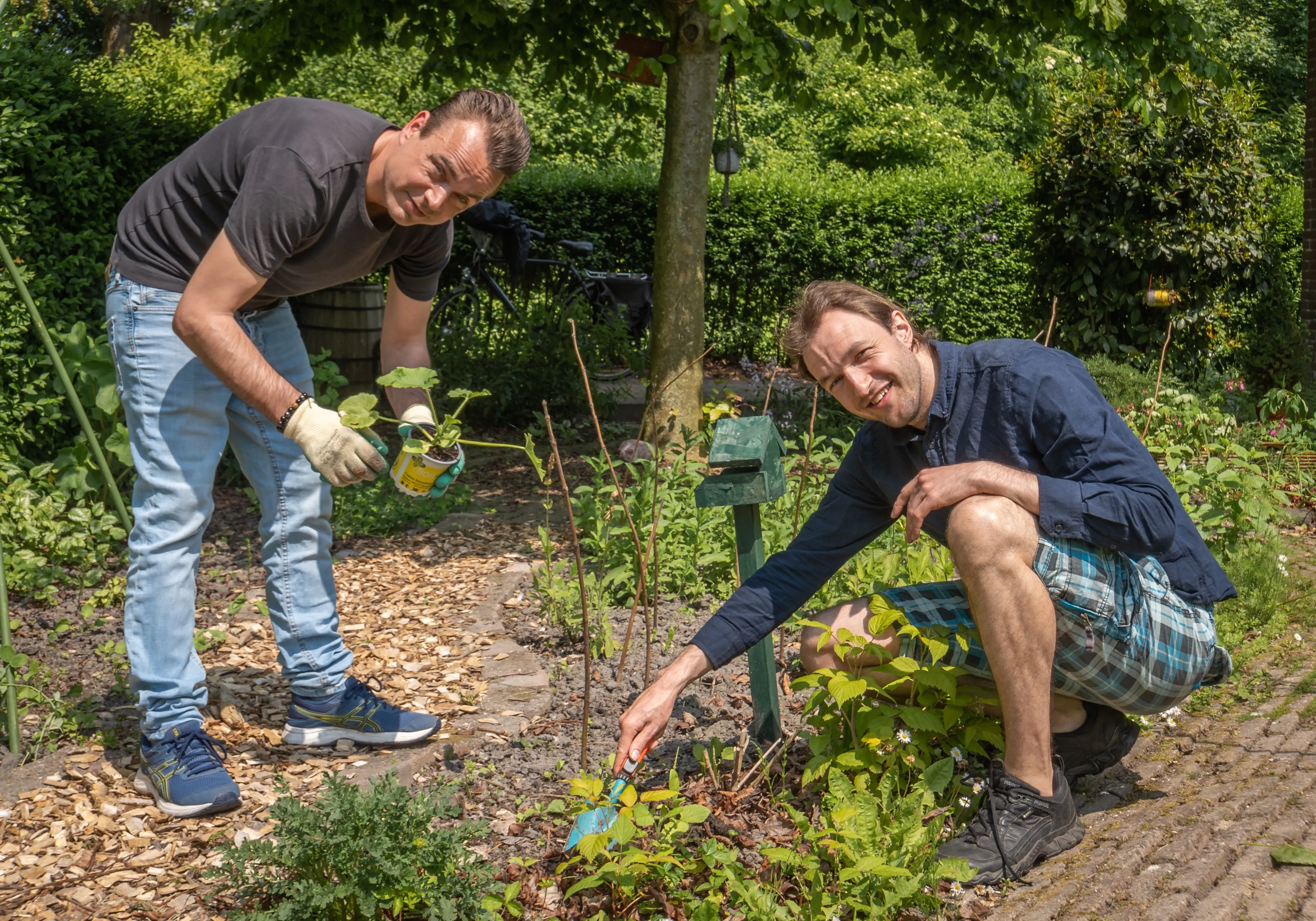 vrijwilligers van piezo verzorgen de tuinen rondom het gebouw aan de cesar franckrode fotograaf jeroen stahlecker