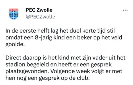 pec zwolle kind gooit beker