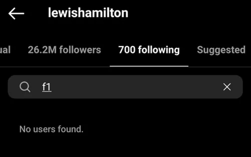 Het Instagramaccount van Lewis Hamilton volgt @F1 niet meer.