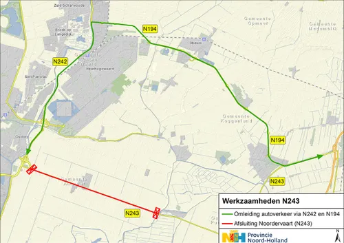 omleidingsroute doorgaand autoverkeer noordervaart n243 24 april 1 augustus 2023 b