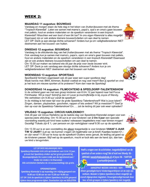 Speeldorp Klarendal 2025.programma week 2