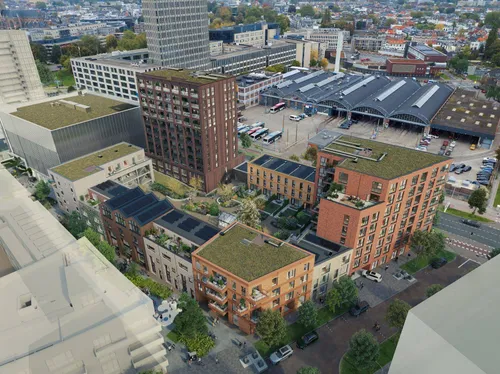 Impressie van het nieuwe woongebied De Melkontvangst met in het midden een gemeenschappelijke binnentuin (c BPD)