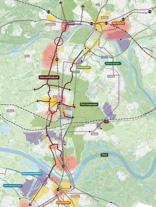 Het-VeluweWaalPad-met-in-de-rode-cirkel-de-locatie-van-de-fietsbrug