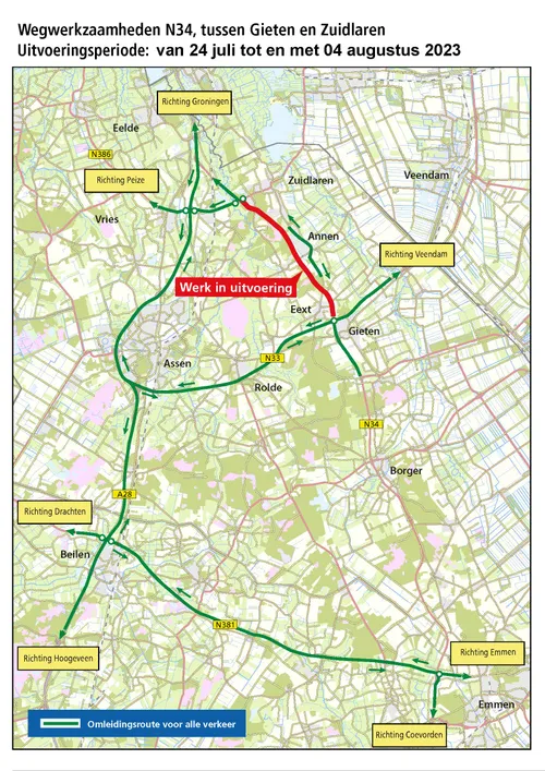 wegwerkzaamheden n34 gieten zuidlaren 2