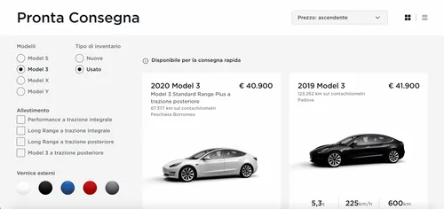 Schermata prezzi model 3