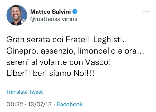tweet salvini alcol