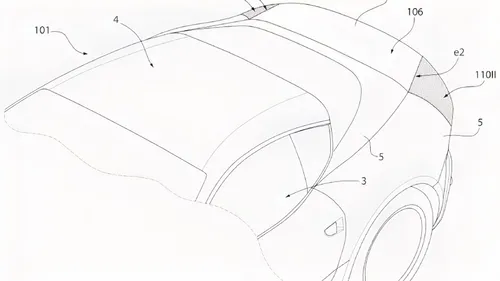 disegni brevetto ferrari aerodinamica attiva con spoiler posteriore in vista e numeri che evidenziano passaggio flusso d'aria