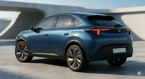 Ricostruzione grafica del design posteriore della nuova Lancia Gamma 2026, con carrozzeria SUV Sportback e fanaleria a forma di T