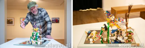 Eric Elich bij zijn maquette van een carnavalswagen ontwerp van een paar jaar geleden.