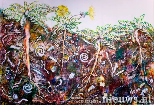 Een tekening van krijt&nbsp; op papier van Lia Reijnders