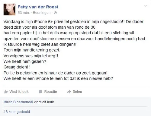 gestolen iphone6 beuningen