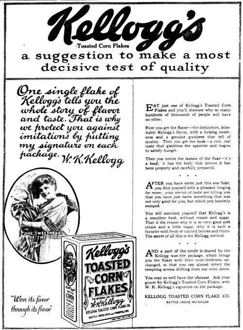 1919 kelloggs toasted corn flakes ad