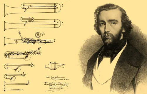 adolphe sax met zijn eerste patent sepia