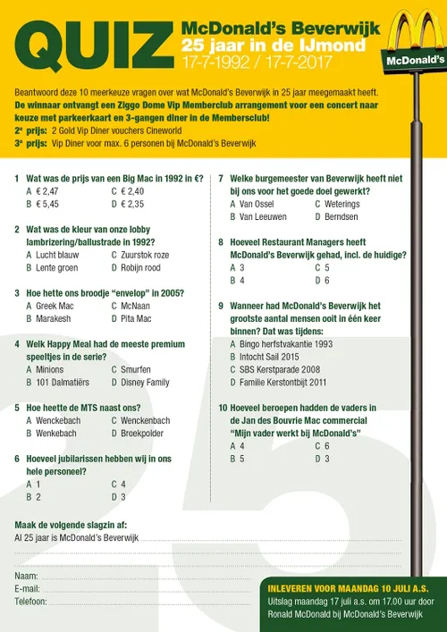 mcdonalds beverwijk 25 jaar quiz a5