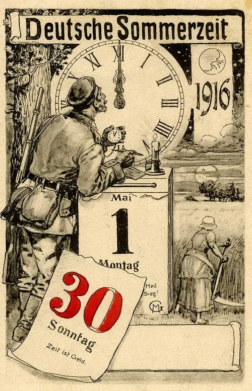 postkarte zur einfc3bchrung der sommerzeit in deutschland am 30 april 1916 banner