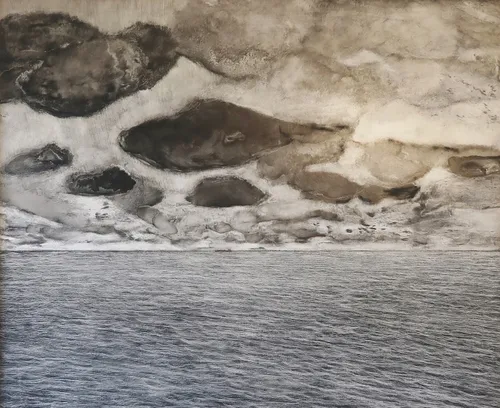 seascape with tanker 110x120 gouache on panel 2021 resized