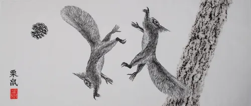 verdenius lies yin yang squirrels 2 rubbing lino 2018 55x90