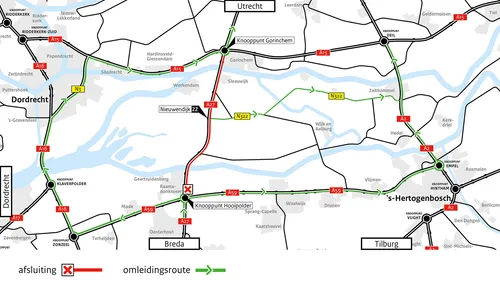 Omleidingskaart i.v.m. afsluiting A27 (Beeld: Rijkswaterstaat)