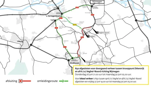Omleidingskaart i.v.m. afsluiting A50 (Beeld: Rijkswaterstaat)
